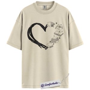 Book Lover Heart Shirt, Librarian Aesthetic T-Shirt, Minimalist Reading Graphic Tee, Gift for Teachers and Readers, Comfort Colors Shirt