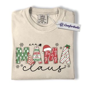Mama Claus Shirt, Christmas Mom T-Shirt, Santa Themed Graphic Tee, Festive Gift for Moms, Family Comfort Colors Shirt