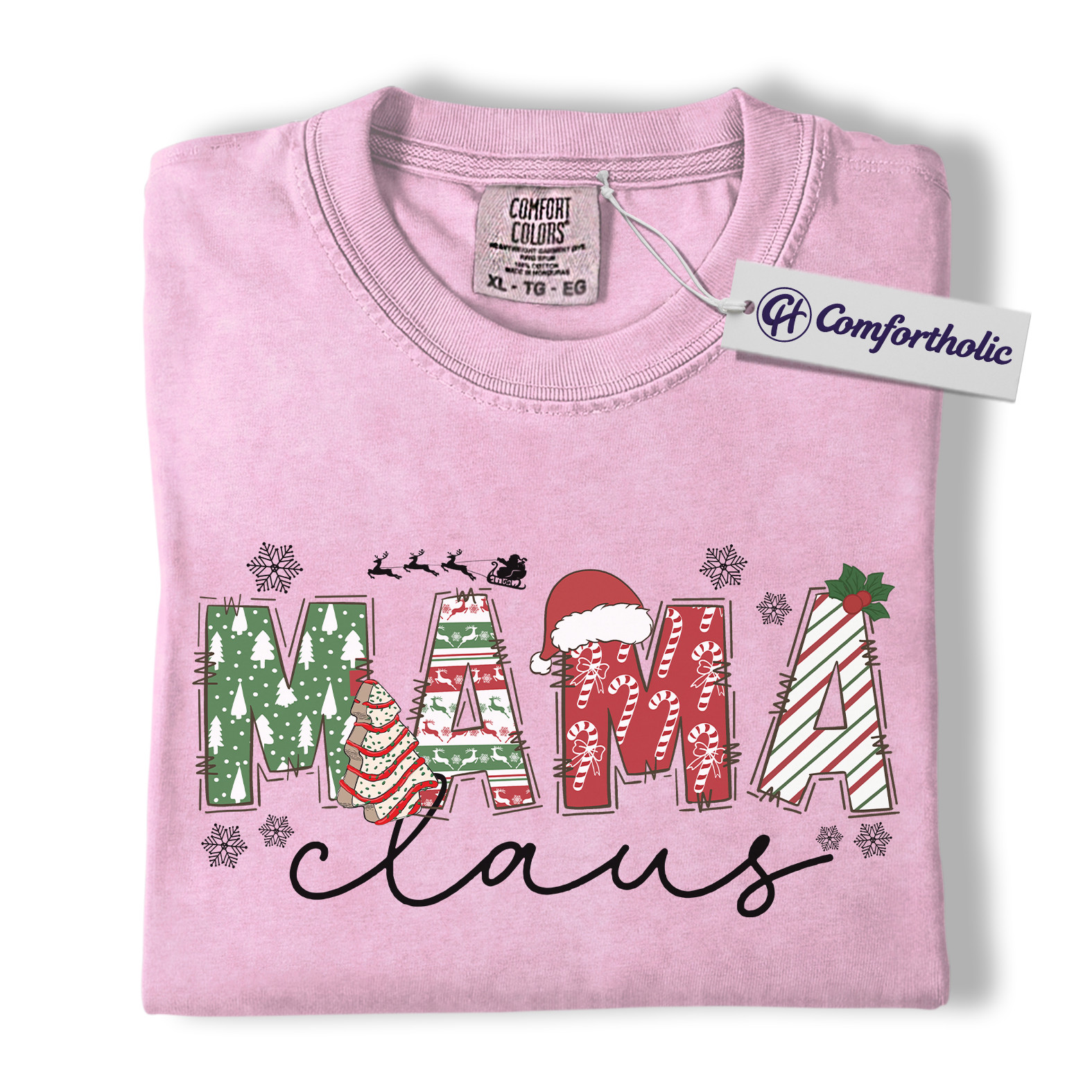 Mama Claus Shirt, Christmas Mom T-Shirt, Santa Themed Graphic Tee, Festive Gift for Moms, Family Comfort Colors Shirt - Image 9