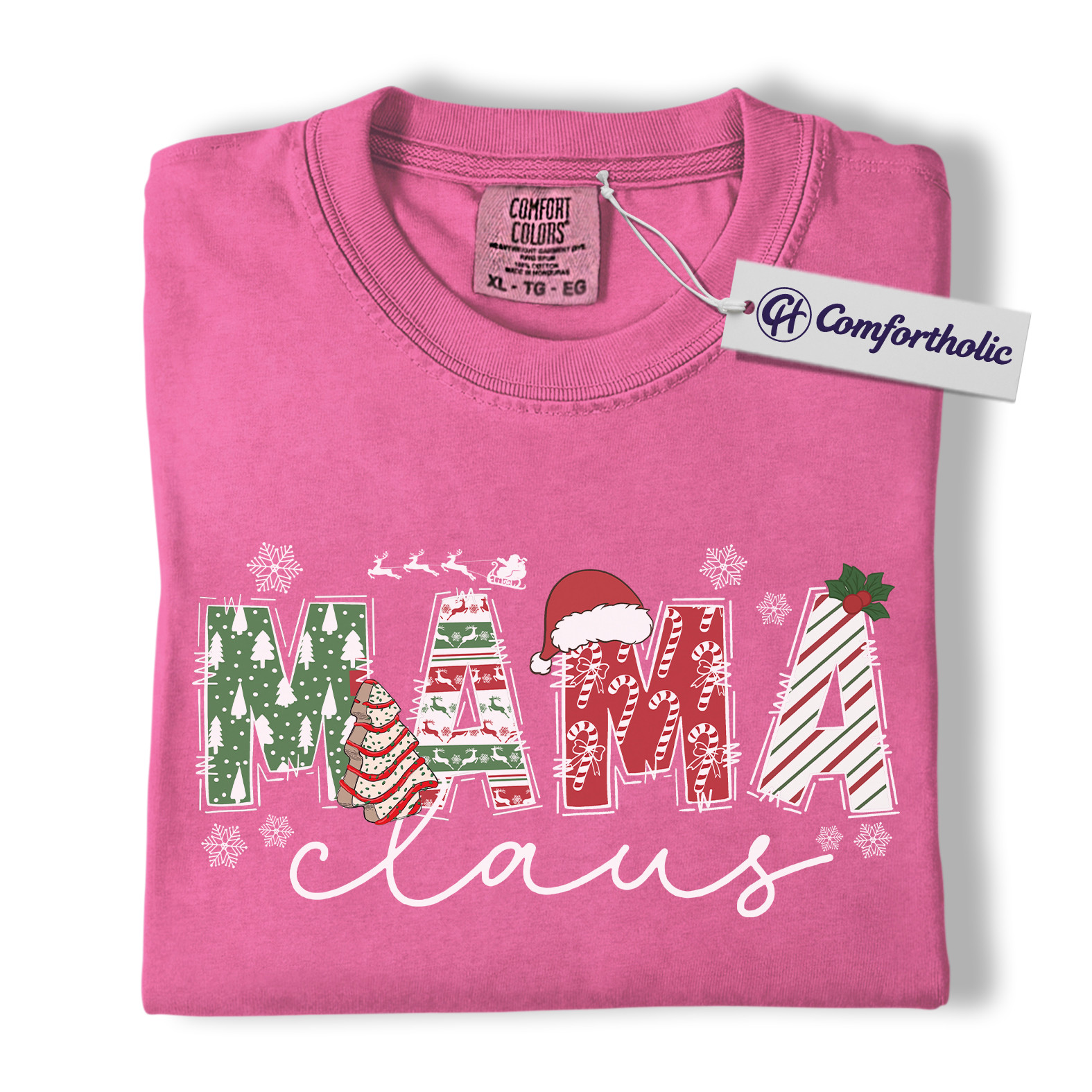 Mama Claus Shirt, Christmas Mom T-Shirt, Santa Themed Graphic Tee, Festive Gift for Moms, Family Comfort Colors Shirt - Image 17