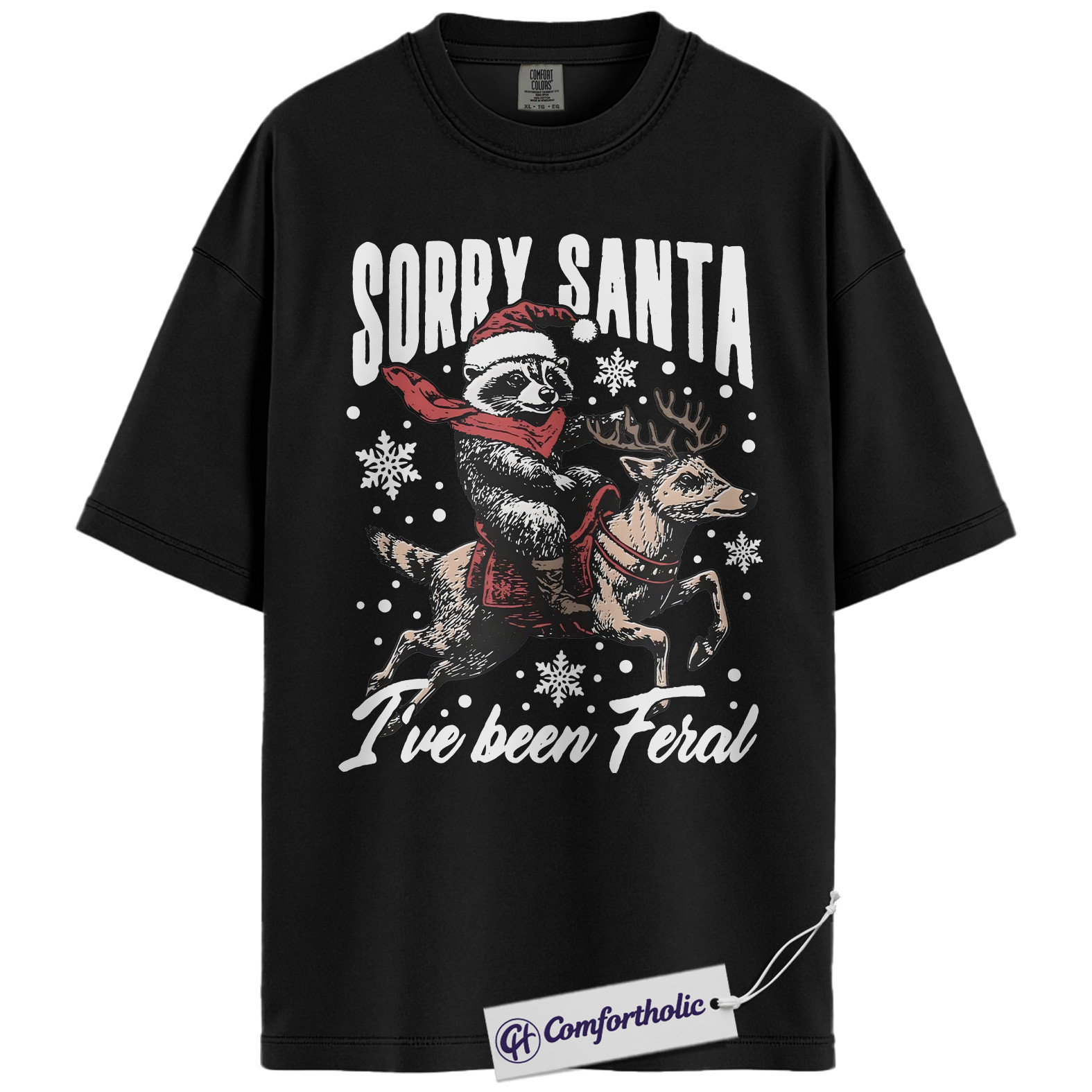 Sorry Santa I’ve Been Feral Shirt, Funny Christmas Raccoon T-Shirt, Holiday Humor Graphic Tee, Cute Animal Christmas Gift, Trash Panda Comfort Colors Shirt - Image 3
