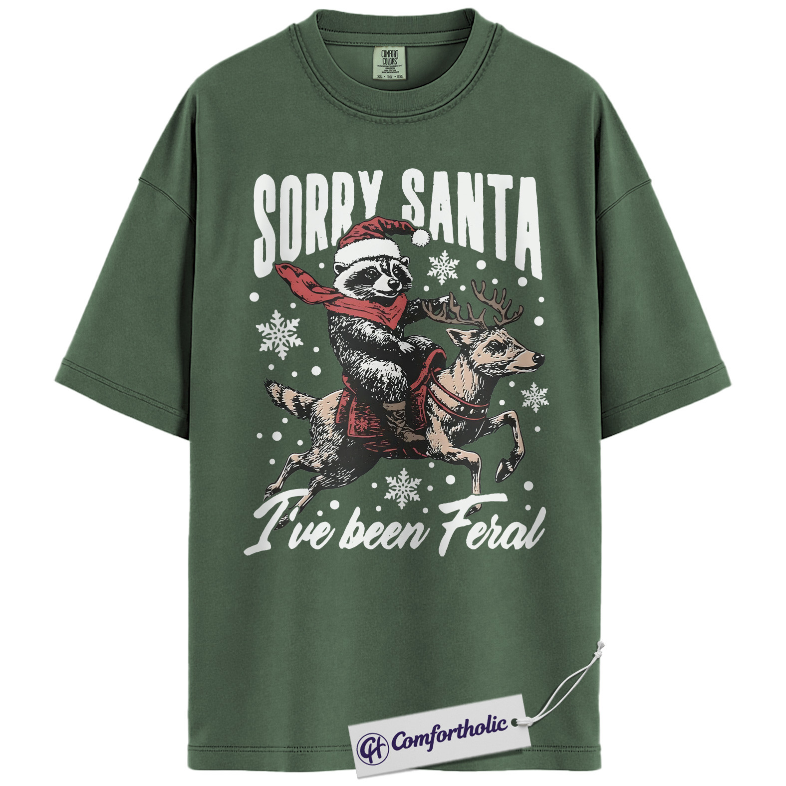 Sorry Santa I’ve Been Feral Shirt, Funny Christmas Raccoon T-Shirt, Holiday Humor Graphic Tee, Cute Animal Christmas Gift, Trash Panda Comfort Colors Shirt - Image 6