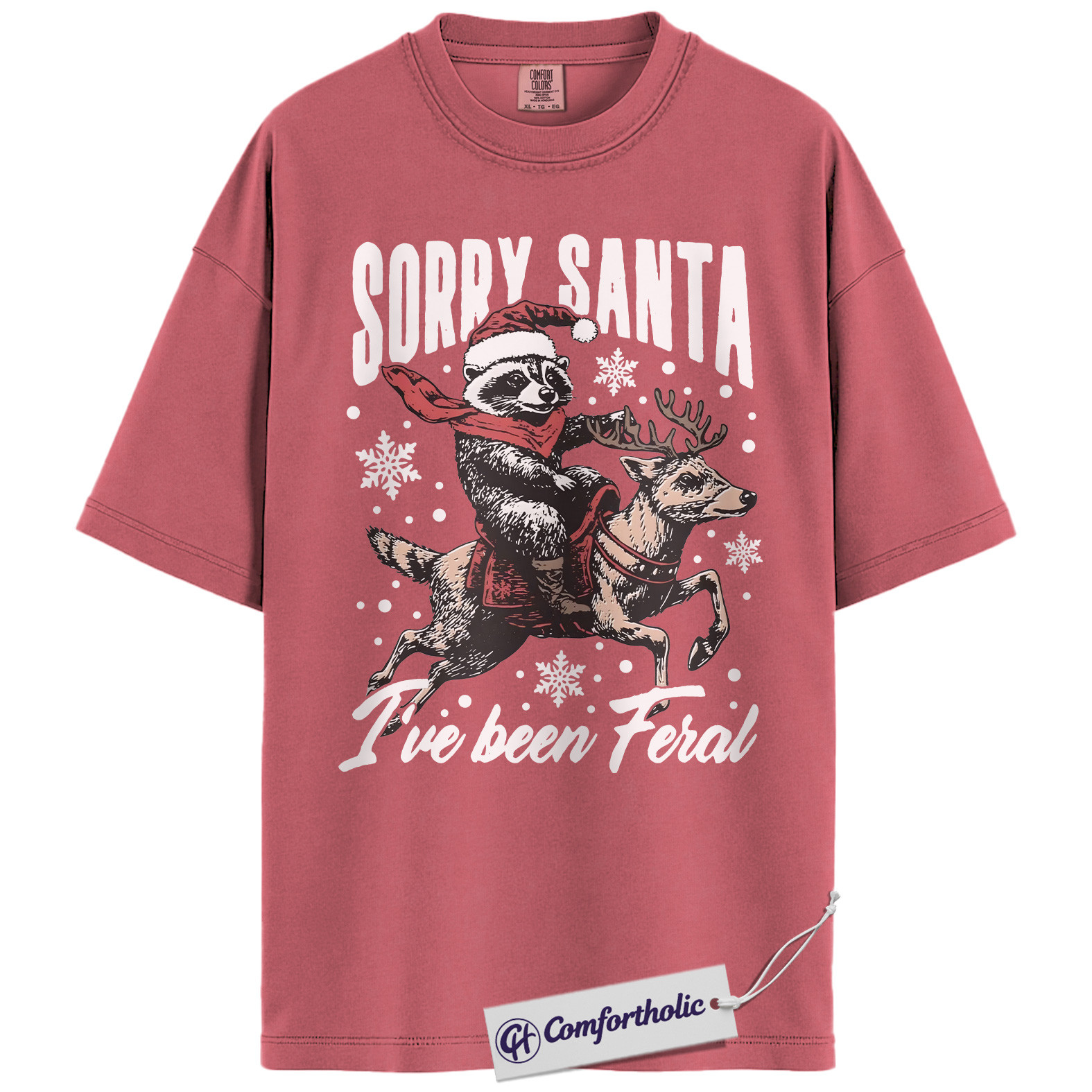 Sorry Santa I’ve Been Feral Shirt, Funny Christmas Raccoon T-Shirt, Holiday Humor Graphic Tee, Cute Animal Christmas Gift, Trash Panda Comfort Colors Shirt - Image 10