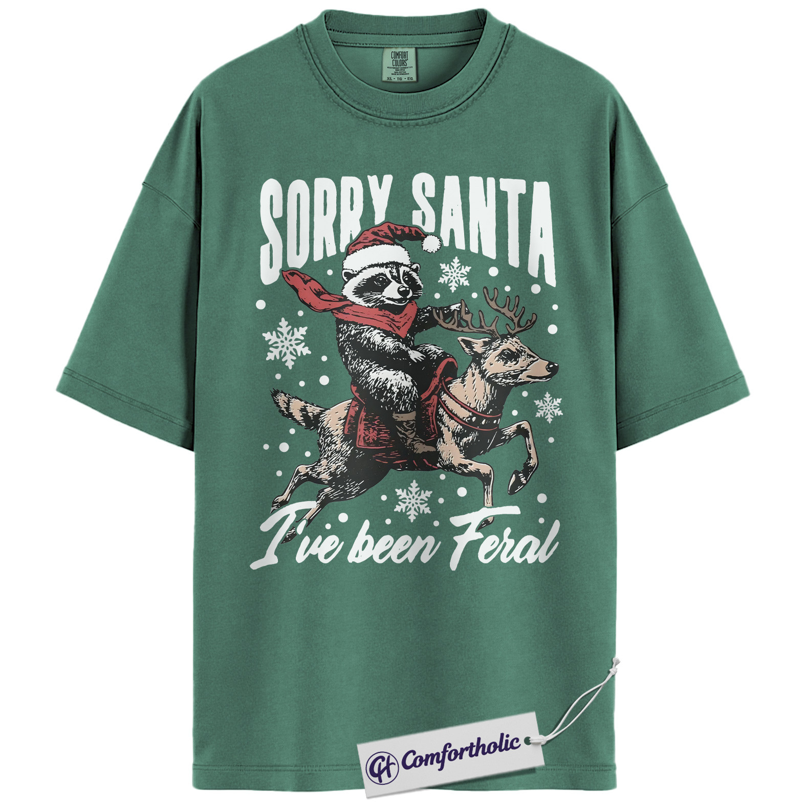 Sorry Santa I’ve Been Feral Shirt, Funny Christmas Raccoon T-Shirt, Holiday Humor Graphic Tee, Cute Animal Christmas Gift, Trash Panda Comfort Colors Shirt - Image 11