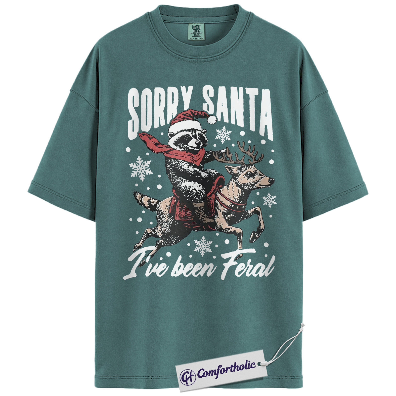 Sorry Santa I’ve Been Feral Shirt, Funny Christmas Raccoon T-Shirt, Holiday Humor Graphic Tee, Cute Animal Christmas Gift, Trash Panda Comfort Colors Shirt - Image 12