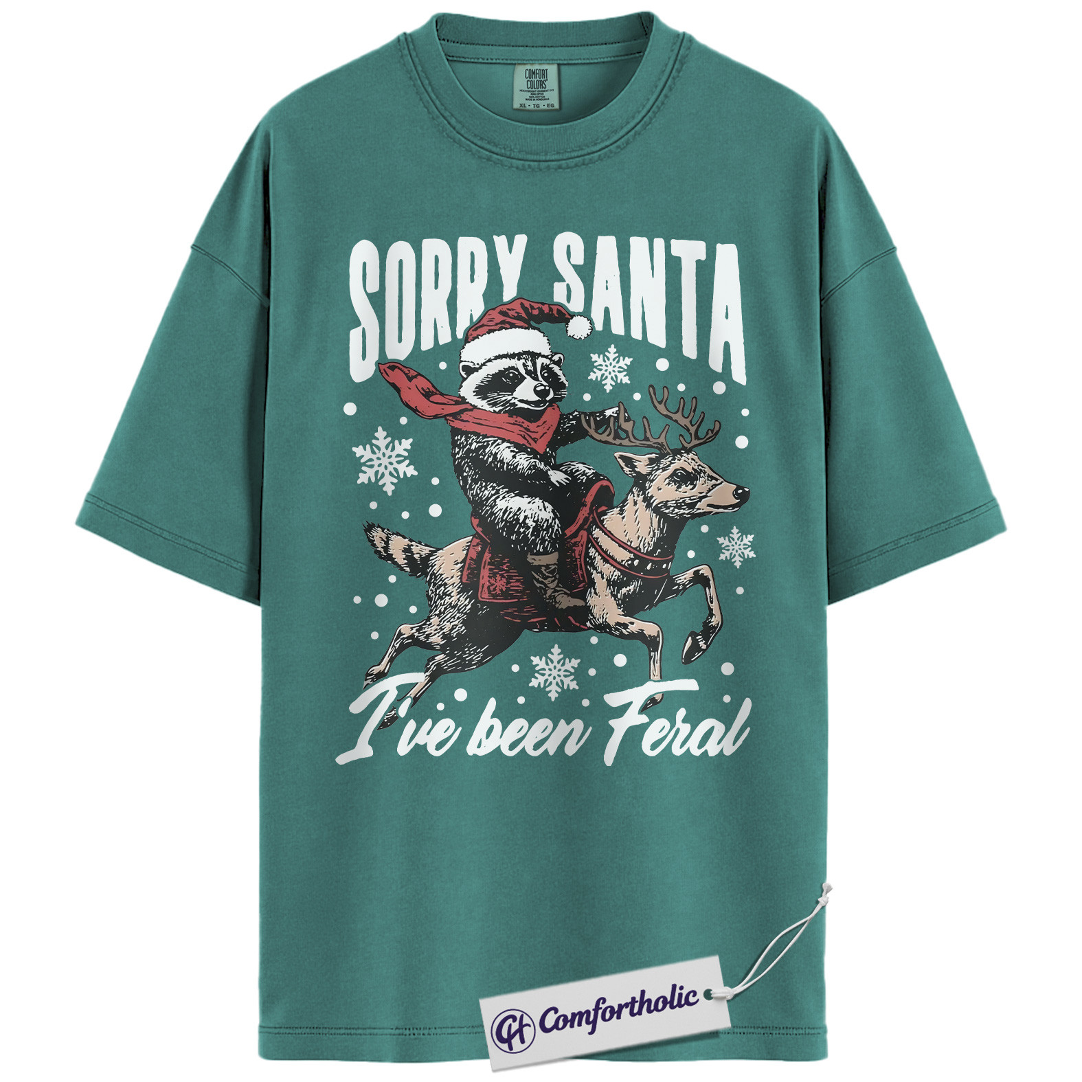 Sorry Santa I’ve Been Feral Shirt, Funny Christmas Raccoon T-Shirt, Holiday Humor Graphic Tee, Cute Animal Christmas Gift, Trash Panda Comfort Colors Shirt - Image 14