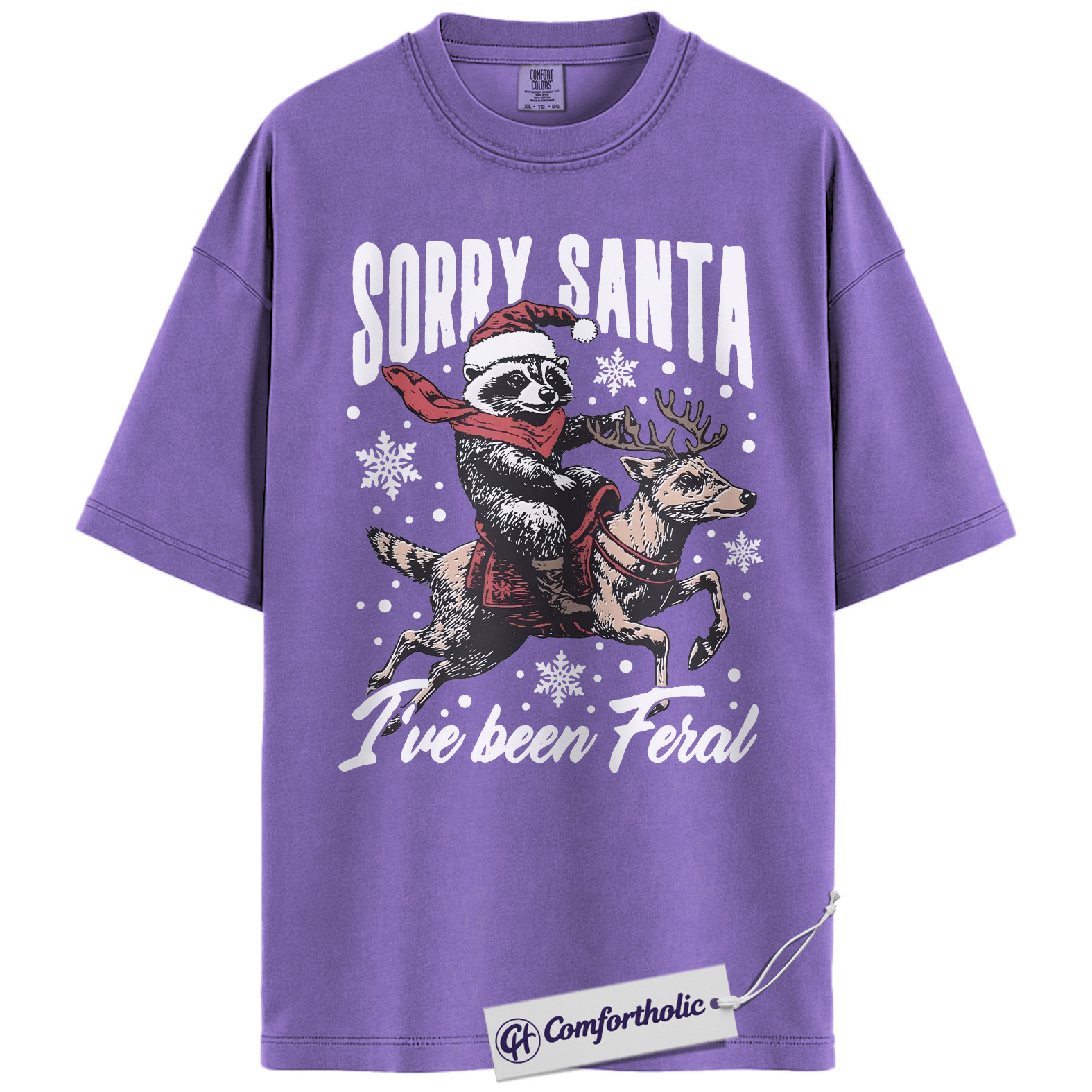 Sorry Santa I’ve Been Feral Shirt, Funny Christmas Raccoon T-Shirt, Holiday Humor Graphic Tee, Cute Animal Christmas Gift, Trash Panda Comfort Colors Shirt - Image 20