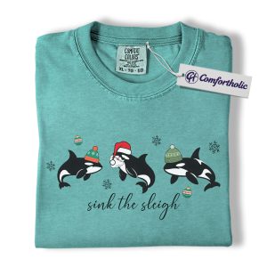 Sink the Sleigh Shirt, Funny Orca Whale Christmas T-Shirt, Cute Ocean Animal Holiday Graphic Tee, Marine Life Christmas Gift for Ocean Lovers, Christmas Comfort Colors Shirt