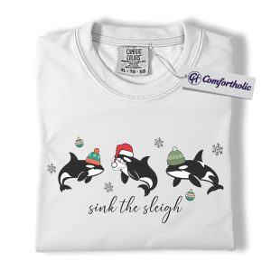 Alternative view of Sink the Sleigh Shirt, Funny Orca Whale Christmas T-Shirt, Cute Ocean Animal Holiday Graphic Tee, Marine Life Christmas Gift for Ocean Lovers, Christmas Comfort Colors Shirt