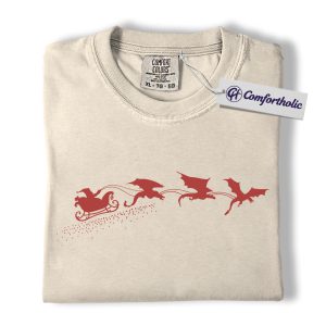 Fourth Wing Christmas Shirt, Dragon Sleigh Fantasy Bookish T-Shirt, Cozy Literary Graphic Tee, Holiday Gift for Readers and Sarah J. Maas Fans, Book Lover Comfort Colors Shirt