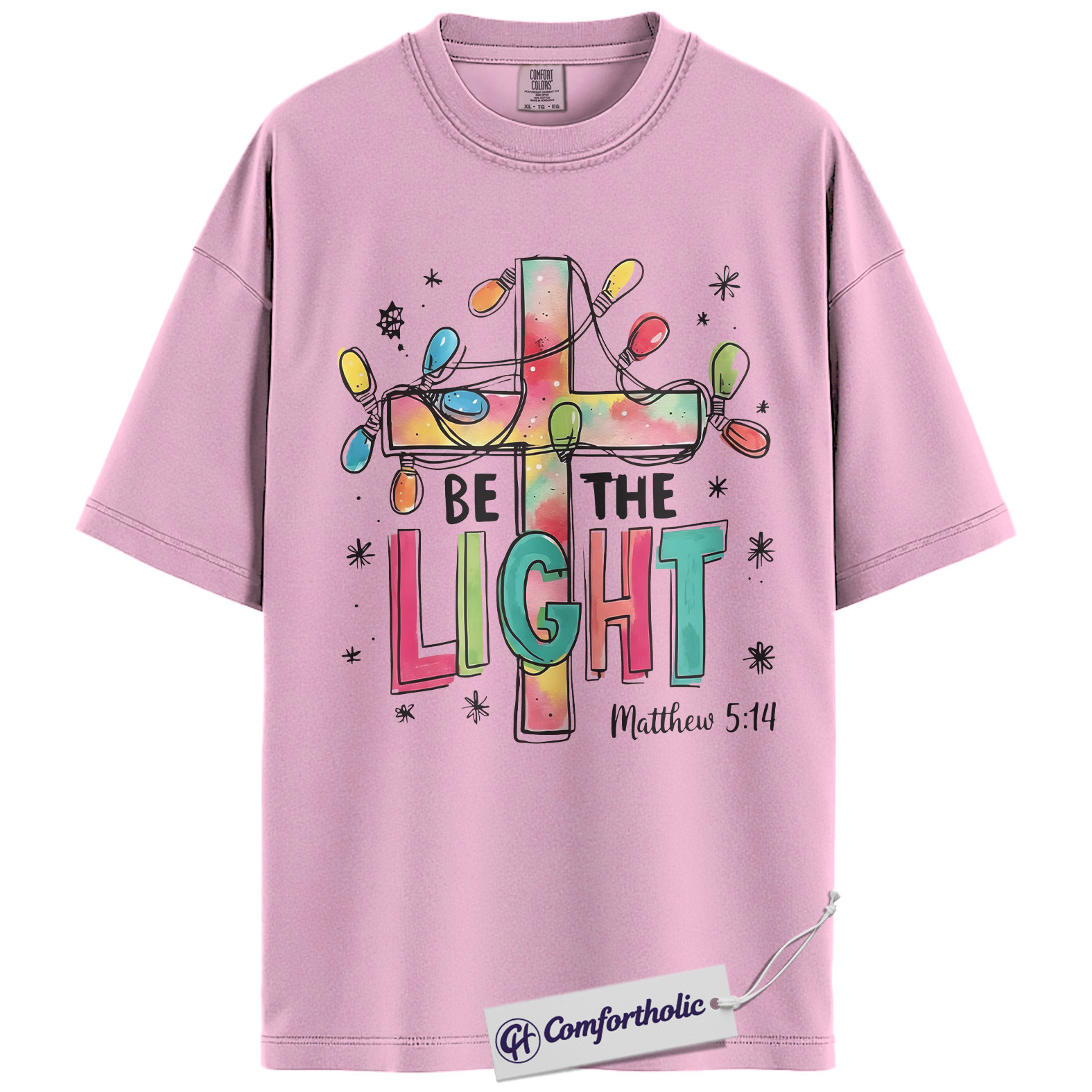 Be The Light Matthew 5:14 Shirt, Christian Bible Verse T-Shirt, Faith-Based Christmas Graphic Tee, Inspirational Jesus Cross Gift for Believers, Christmas Comfort Colors Shirt