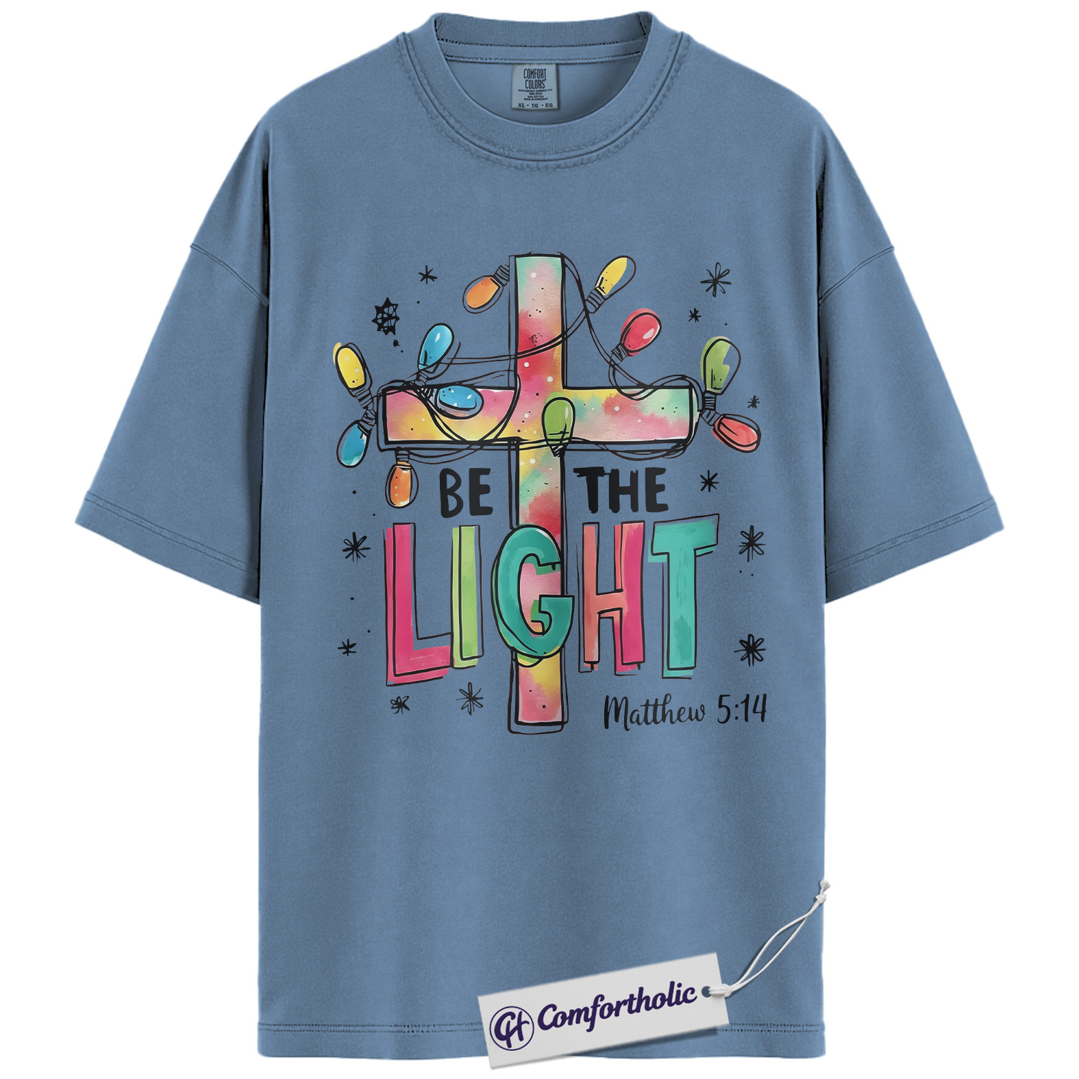 Be The Light Matthew 5:14 Shirt, Christian Bible Verse T-Shirt, Faith-Based Christmas Graphic Tee, Inspirational Jesus Cross Gift for Believers, Christmas Comfort Colors Shirt - Image 17