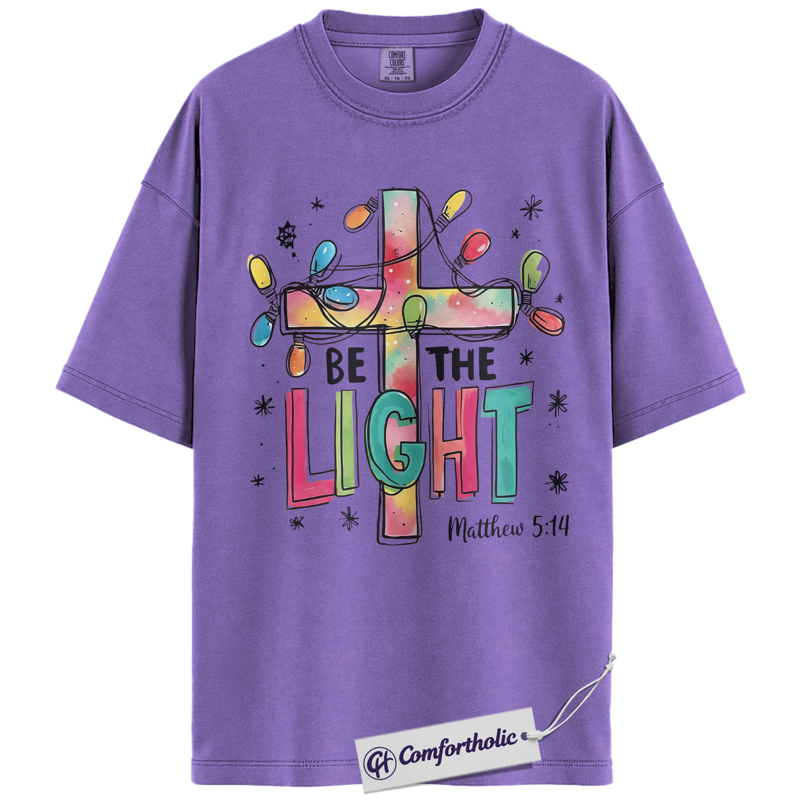 Be The Light Matthew 5:14 Shirt, Christian Bible Verse T-Shirt, Faith-Based Christmas Graphic Tee, Inspirational Jesus Cross Gift for Believers, Christmas Comfort Colors Shirt - Image 20