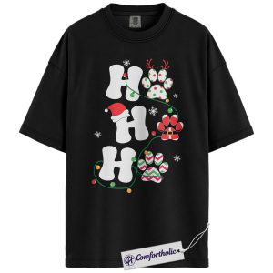 Ho Ho Ho Paw Print Christmas Shirt, Cute Pet Lover Holiday T-Shirt, Funny Dog and Cat Mom Graphic Tee, Festive Animal Lover Gift, Comfort Colors Shirt
