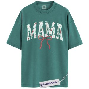 Christmas Mama Shirt, Festive Holiday Mom T-Shirt, Cute Tree Pattern Graphic Tee, Family Matching Christmas Gift for Moms, Christmas Comfort Colors Shirt