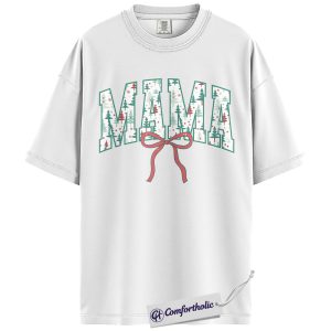 Alternative view of Christmas Mama Shirt, Festive Holiday Mom T-Shirt, Cute Tree Pattern Graphic Tee, Family Matching Christmas Gift for Moms, Christmas Comfort Colors Shirt