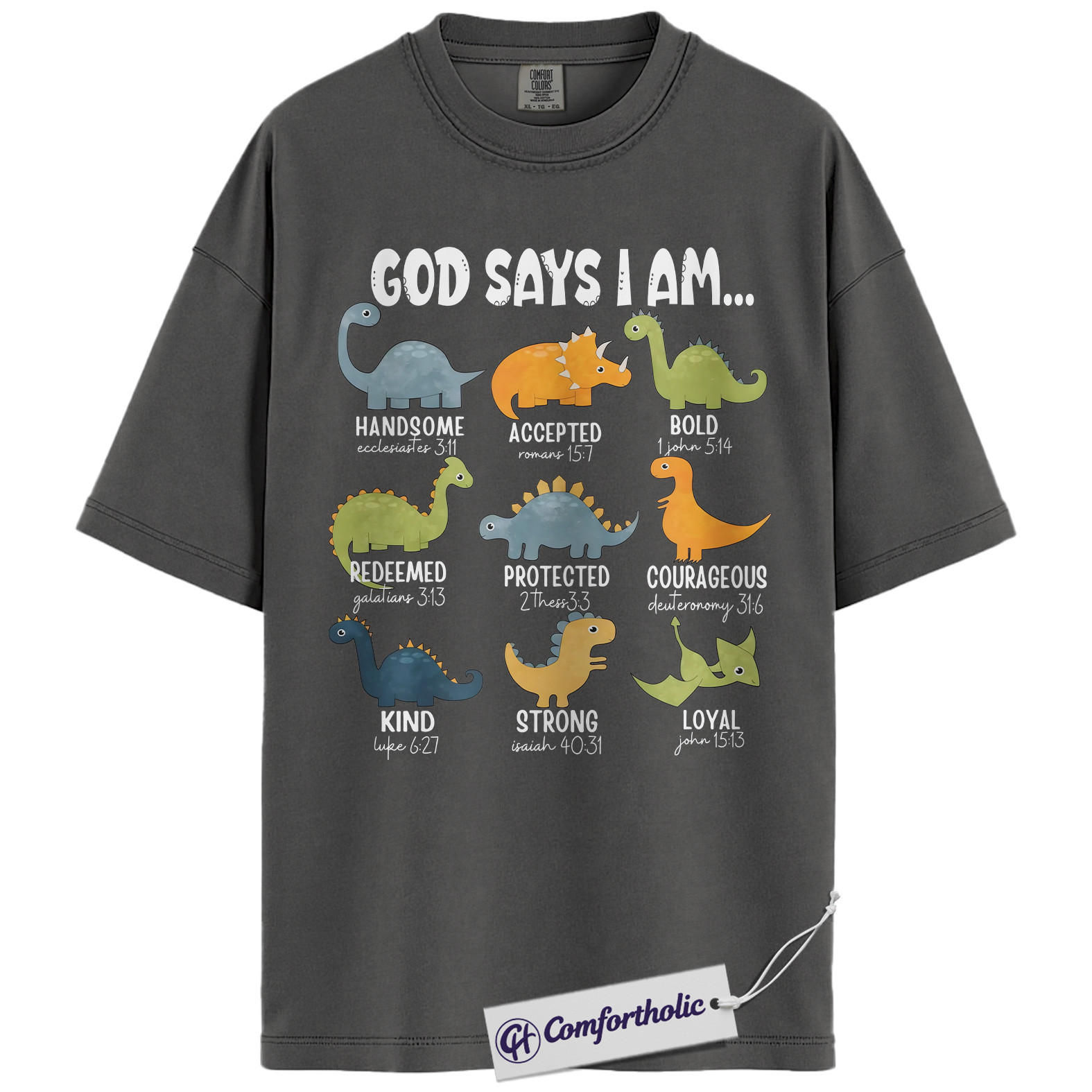 God Says I Am Dinosaur Shirt, Christian Bible Verse T-Shirt, Cute Religious Kids Graphic Tee, Faith-Based Gift for Boys and Girls, Comfort Colors Shirt - Image 2
