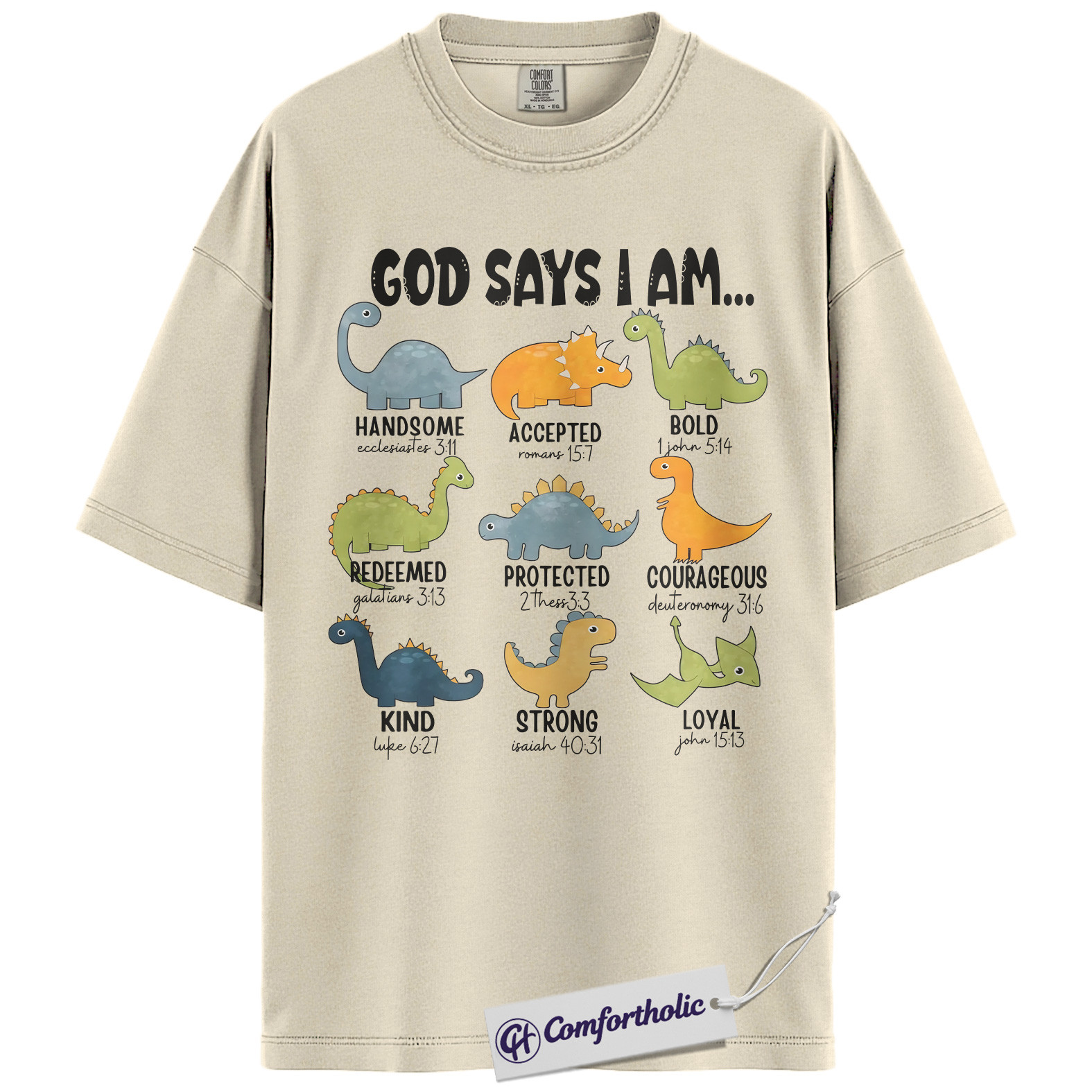 God Says I Am Dinosaur Shirt, Christian Bible Verse T-Shirt, Cute Religious Kids Graphic Tee, Faith-Based Gift for Boys and Girls, Comfort Colors Shirt