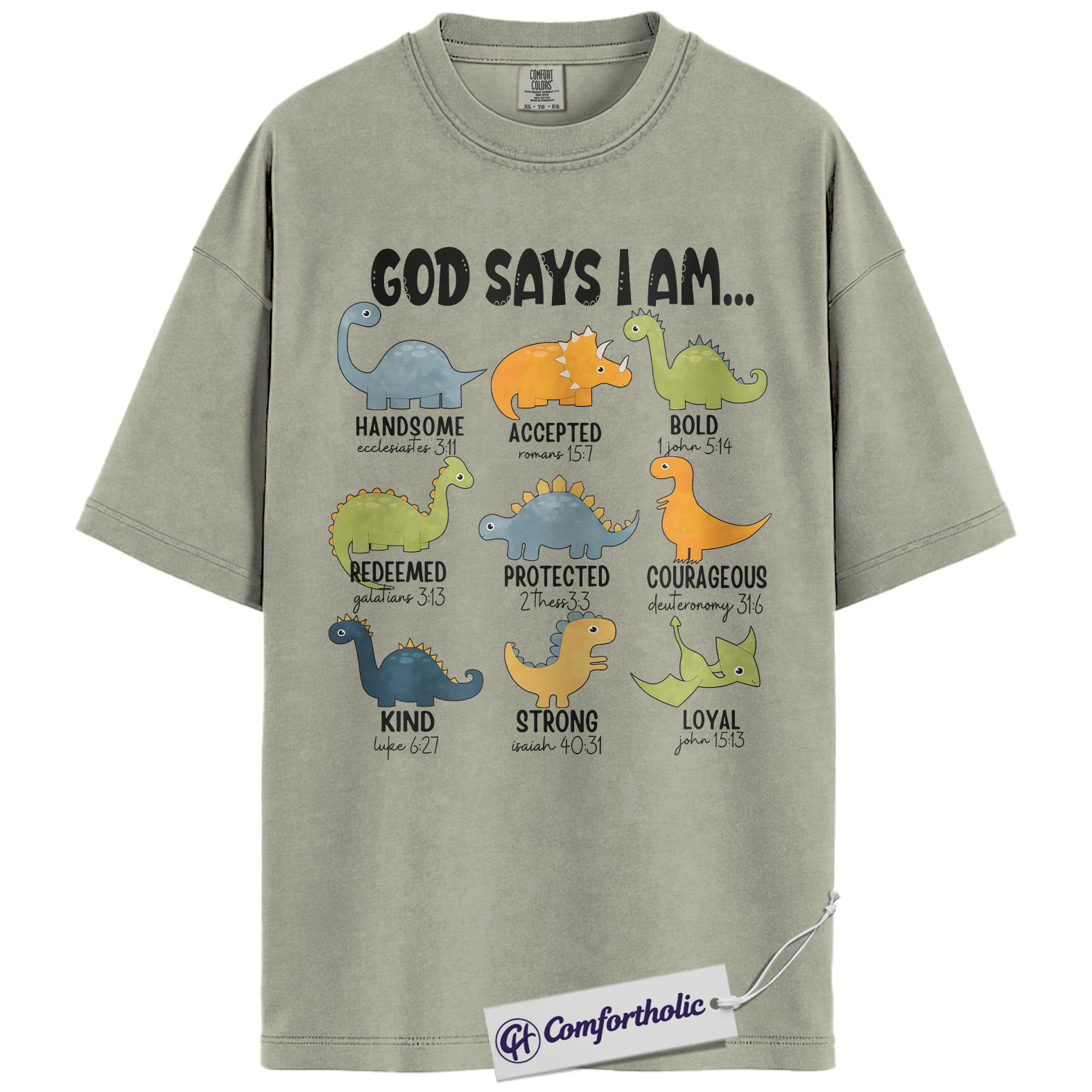 God Says I Am Dinosaur Shirt, Christian Bible Verse T-Shirt, Cute Religious Kids Graphic Tee, Faith-Based Gift for Boys and Girls, Comfort Colors Shirt - Image 6