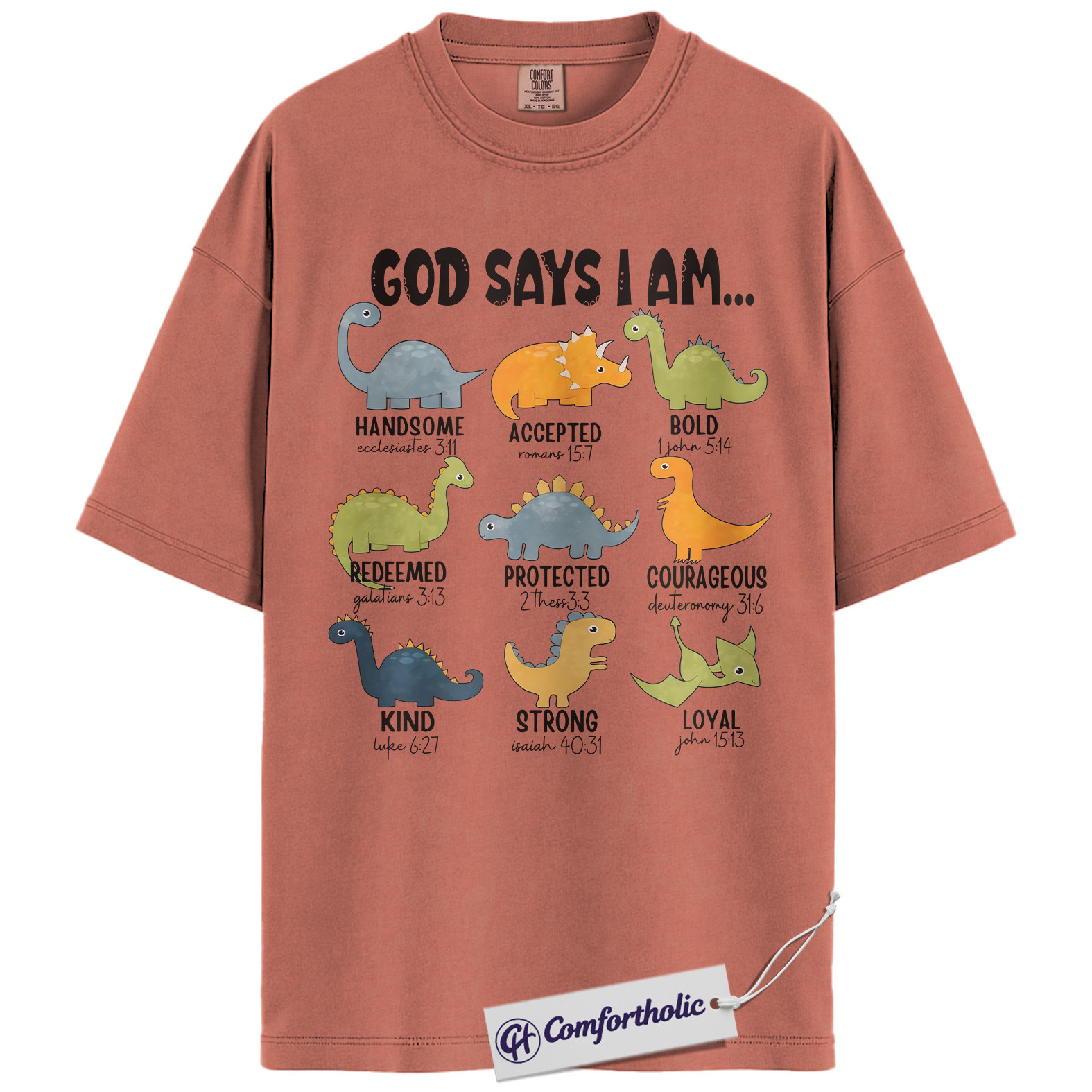 God Says I Am Dinosaur Shirt, Christian Bible Verse T-Shirt, Cute Religious Kids Graphic Tee, Faith-Based Gift for Boys and Girls, Comfort Colors Shirt - Image 7