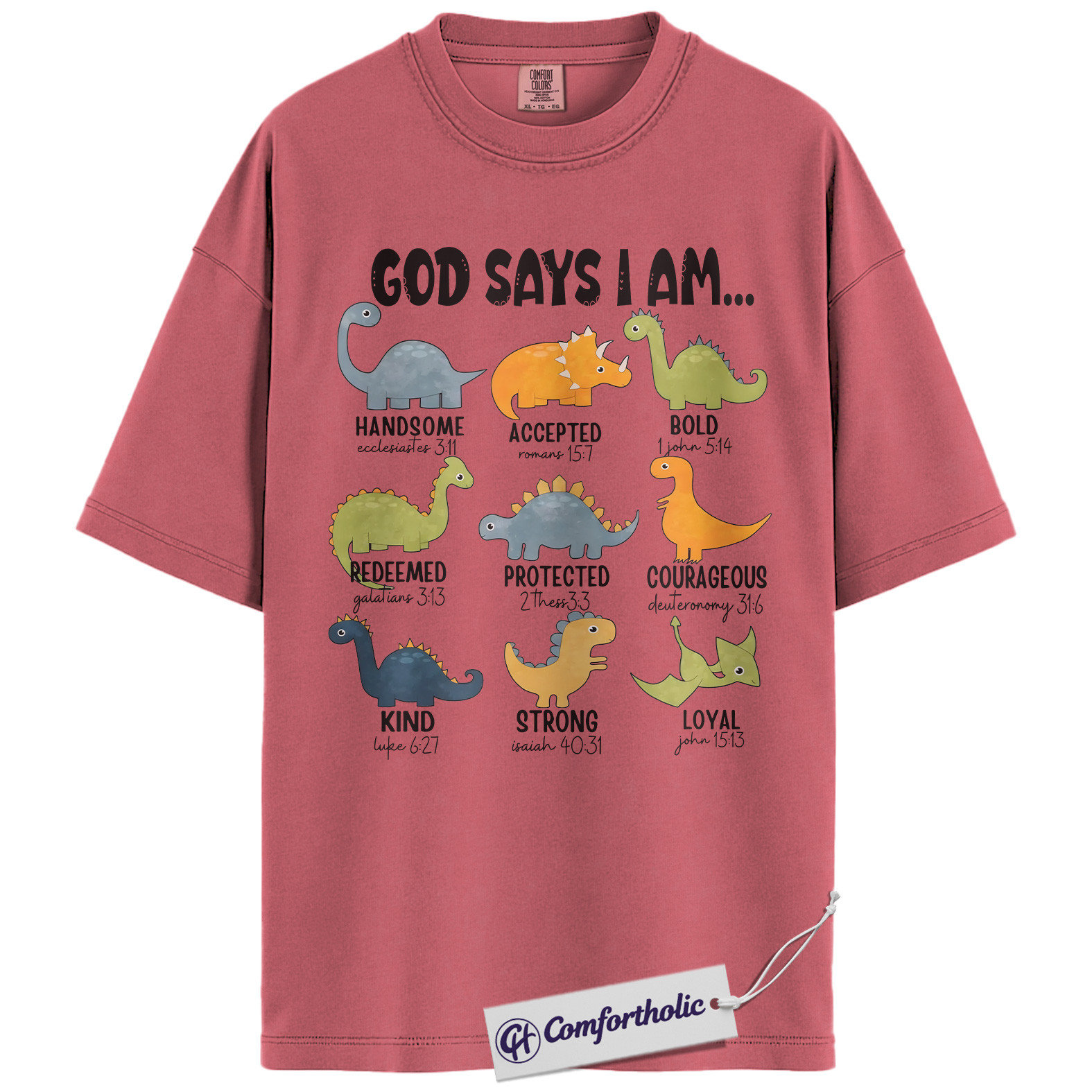 God Says I Am Dinosaur Shirt, Christian Bible Verse T-Shirt, Cute Religious Kids Graphic Tee, Faith-Based Gift for Boys and Girls, Comfort Colors Shirt - Image 9