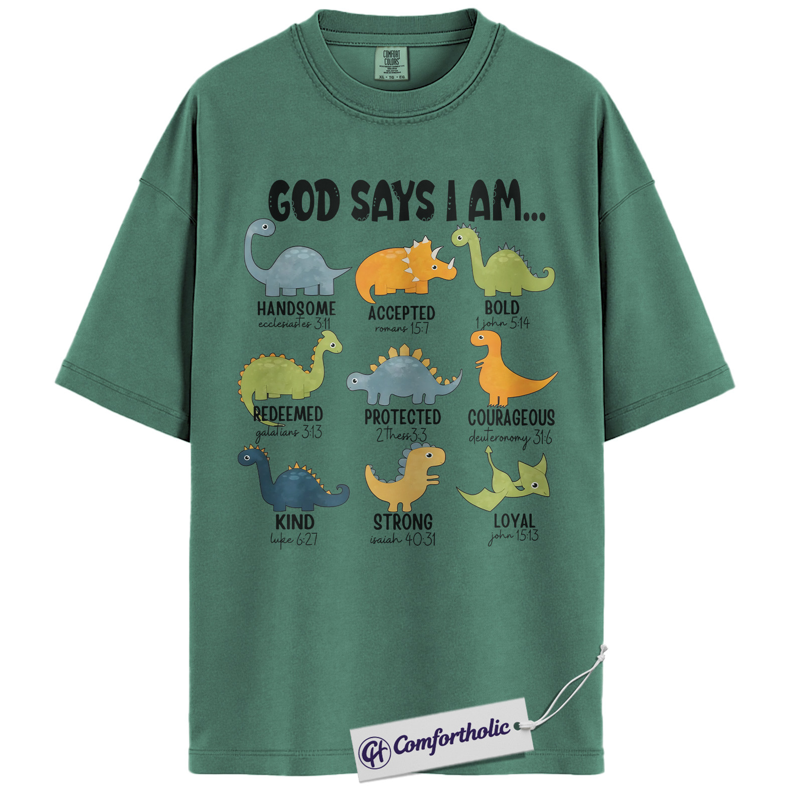 God Says I Am Dinosaur Shirt, Christian Bible Verse T-Shirt, Cute Religious Kids Graphic Tee, Faith-Based Gift for Boys and Girls, Comfort Colors Shirt - Image 10