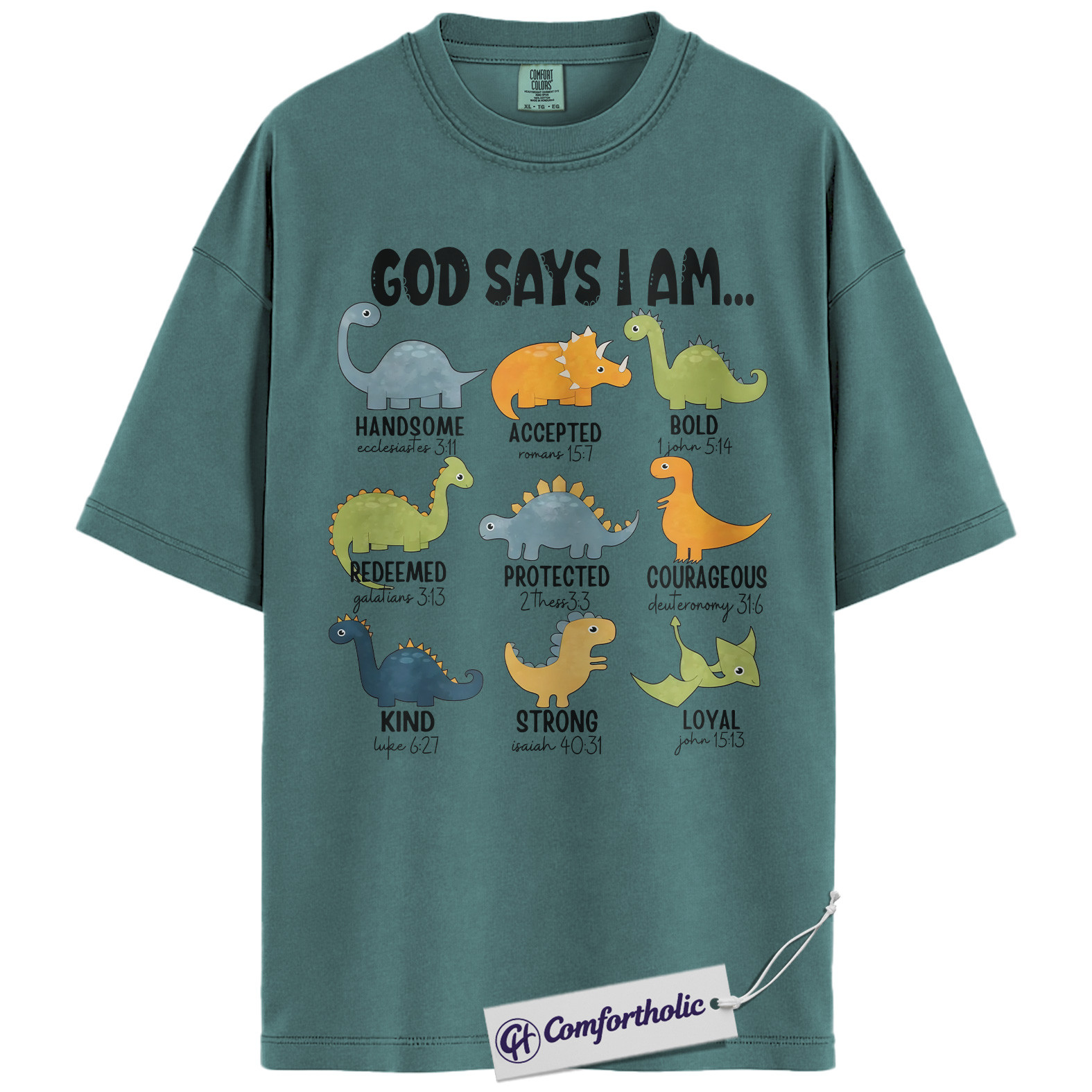 God Says I Am Dinosaur Shirt, Christian Bible Verse T-Shirt, Cute Religious Kids Graphic Tee, Faith-Based Gift for Boys and Girls, Comfort Colors Shirt - Image 11
