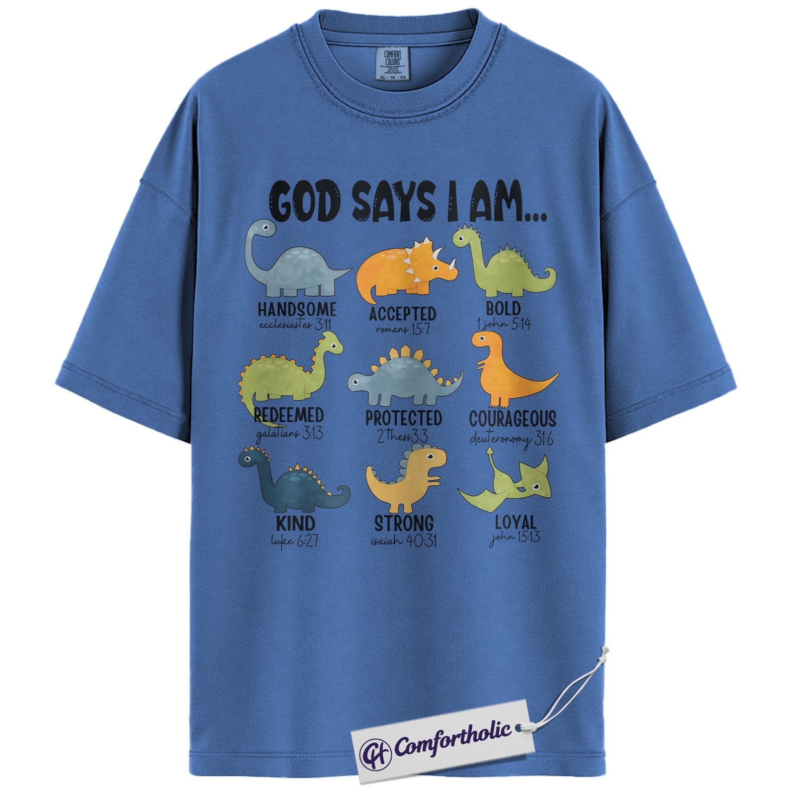 God Says I Am Dinosaur Shirt, Christian Bible Verse T-Shirt, Cute Religious Kids Graphic Tee, Faith-Based Gift for Boys and Girls, Comfort Colors Shirt - Image 12