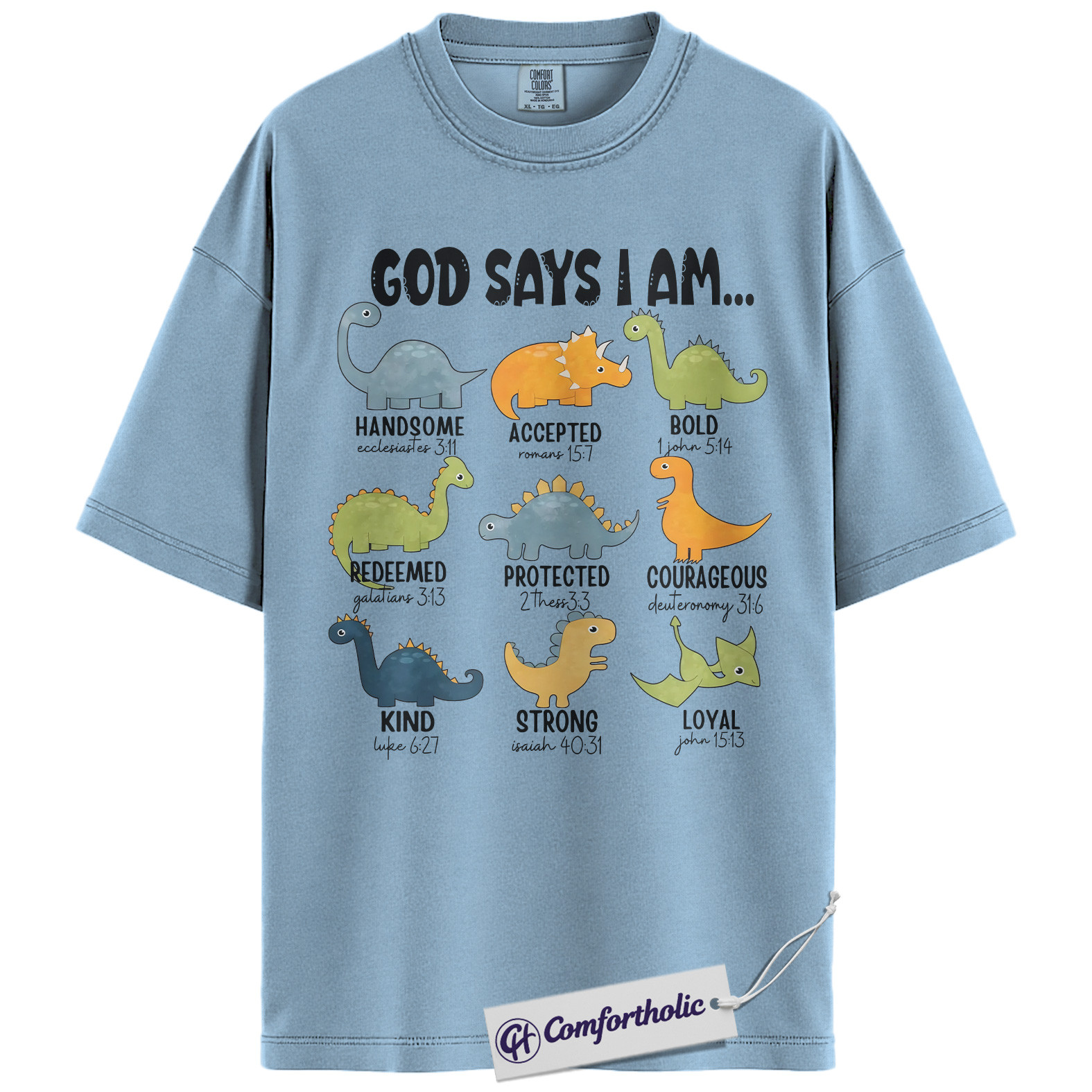 God Says I Am Dinosaur Shirt, Christian Bible Verse T-Shirt, Cute Religious Kids Graphic Tee, Faith-Based Gift for Boys and Girls, Comfort Colors Shirt - Image 14