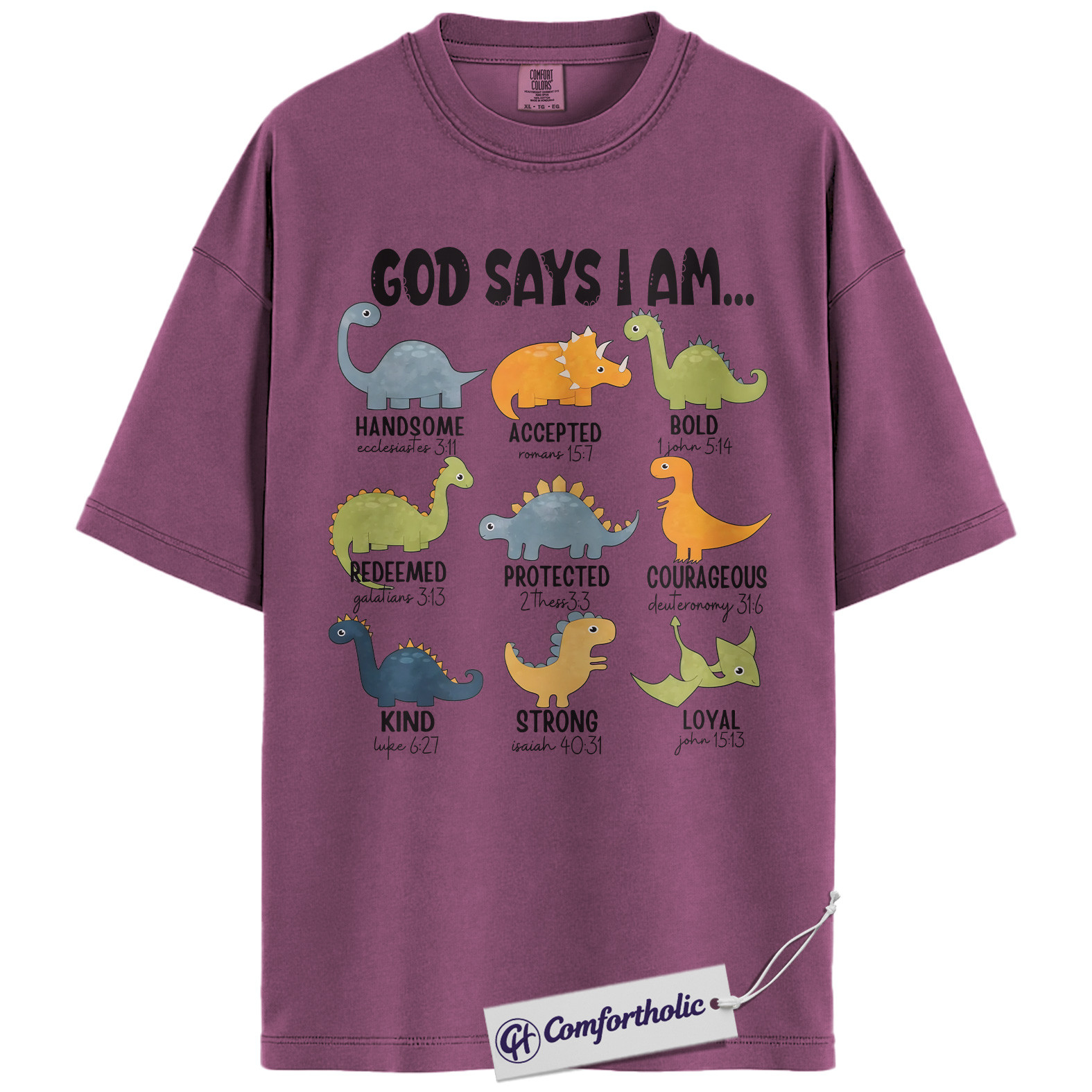 God Says I Am Dinosaur Shirt, Christian Bible Verse T-Shirt, Cute Religious Kids Graphic Tee, Faith-Based Gift for Boys and Girls, Comfort Colors Shirt - Image 15