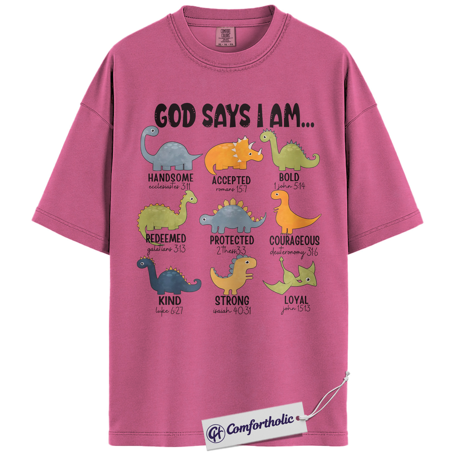God Says I Am Dinosaur Shirt, Christian Bible Verse T-Shirt, Cute Religious Kids Graphic Tee, Faith-Based Gift for Boys and Girls, Comfort Colors Shirt - Image 16