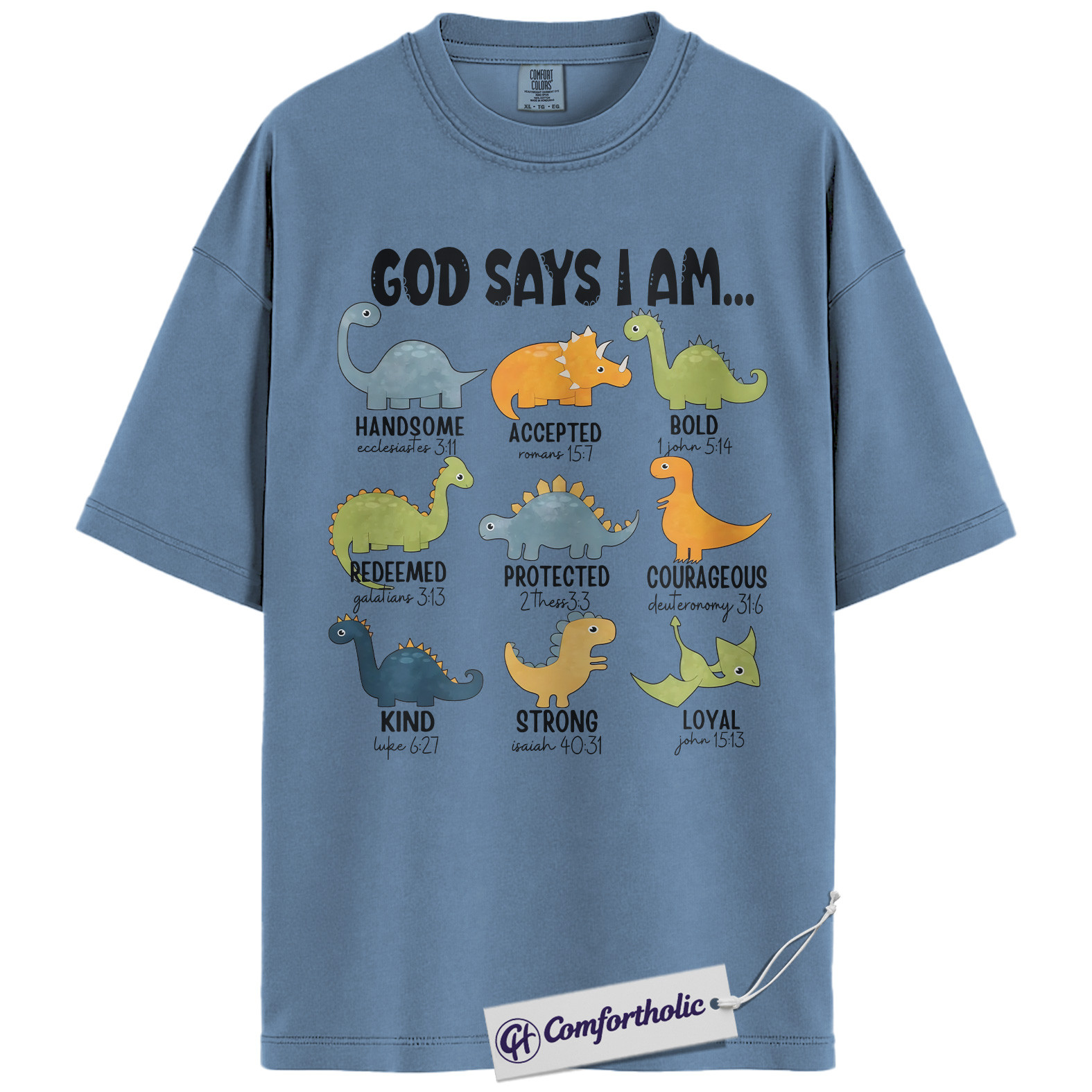 God Says I Am Dinosaur Shirt, Christian Bible Verse T-Shirt, Cute Religious Kids Graphic Tee, Faith-Based Gift for Boys and Girls, Comfort Colors Shirt - Image 17