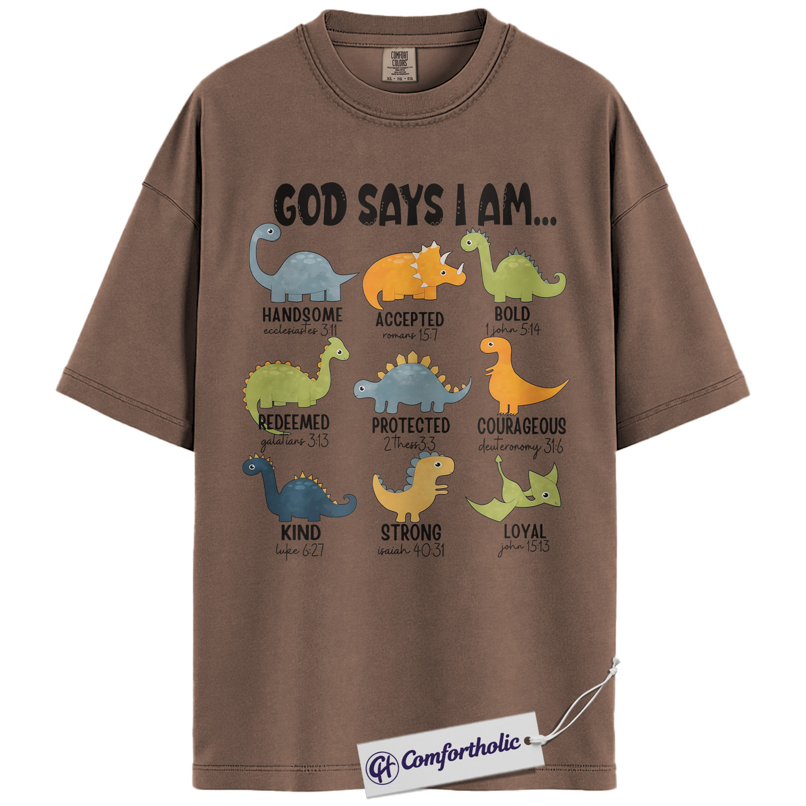 God Says I Am Dinosaur Shirt, Christian Bible Verse T-Shirt, Cute Religious Kids Graphic Tee, Faith-Based Gift for Boys and Girls, Comfort Colors Shirt - Image 19