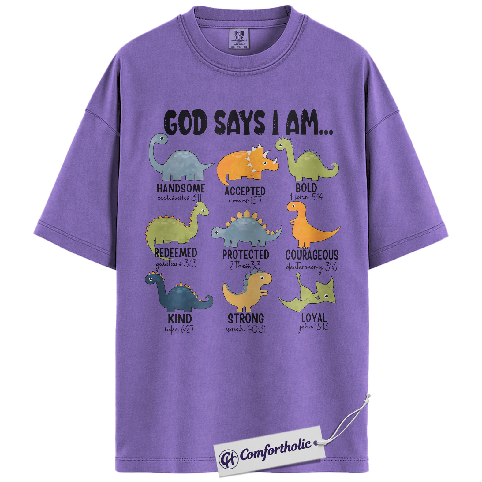 God Says I Am Dinosaur Shirt, Christian Bible Verse T-Shirt, Cute Religious Kids Graphic Tee, Faith-Based Gift for Boys and Girls, Comfort Colors Shirt - Image 20