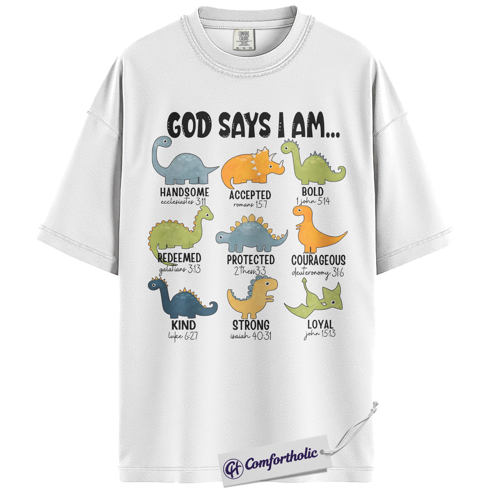 God Says I Am Dinosaur Shirt, Christian Bible Verse T-Shirt, Cute Religious Kids Graphic Tee, Faith-Based Gift for Boys and Girls, Comfort Colors Shirt - Image 3