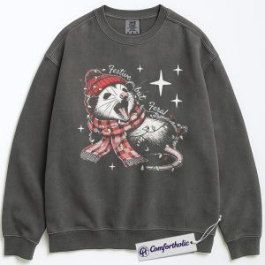 Festive but Feral Sweatshirt, Funny Christmas Raccoon Crewneck, Animal Holiday Graphic Pullover, Cute Wildlife Gift for Animal Lovers, Christmas Comfort Colors Sweatshirt