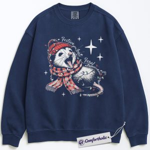 Alternative view of Festive but Feral Sweatshirt, Funny Christmas Raccoon Crewneck, Animal Holiday Graphic Pullover, Cute Wildlife Gift for Animal Lovers, Christmas Comfort Colors Sweatshirt