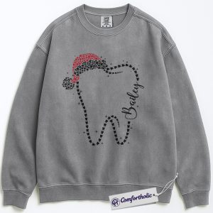 Alternative view of Custom Dental Christmas Sweatshirt, Personalized Tooth Pullover, Cute Dentist Holiday Graphic Crewneck, Gift for Dental Hygienist or Assistant, Christmas Comfort Colors Sweatshirt