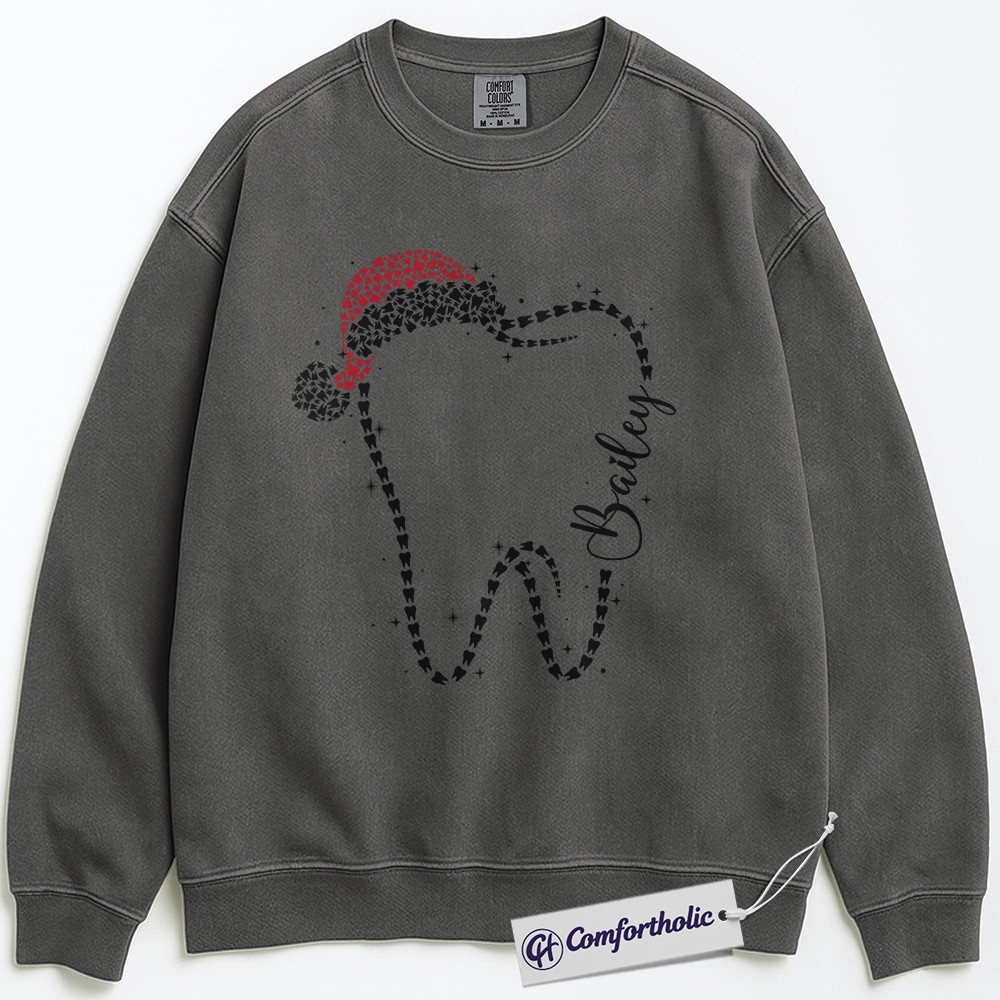 Custom Dental Christmas Sweatshirt, Personalized Tooth Pullover, Cute Dentist Holiday Graphic Crewneck, Gift for Dental Hygienist or Assistant, Christmas Comfort Colors Sweatshirt - Image 3