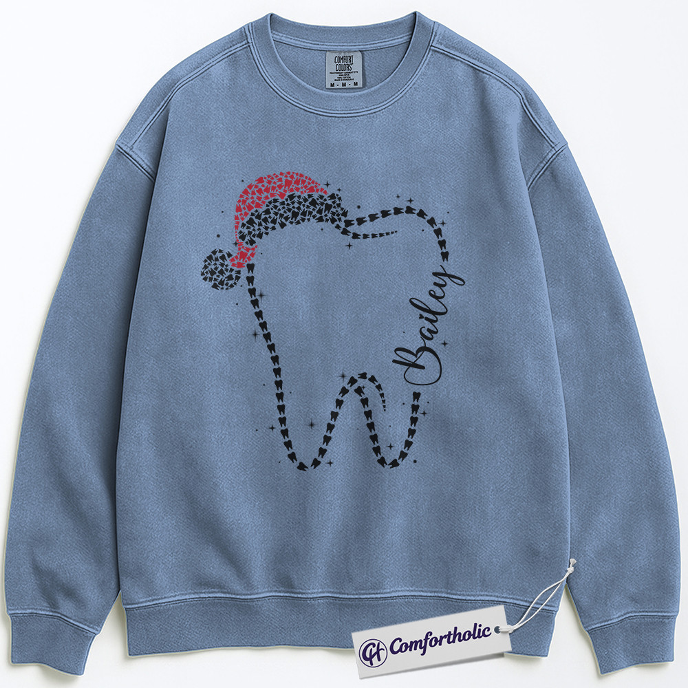 Custom Dental Christmas Sweatshirt, Personalized Tooth Pullover, Cute Dentist Holiday Graphic Crewneck, Gift for Dental Hygienist or Assistant, Christmas Comfort Colors Sweatshirt - Image 4