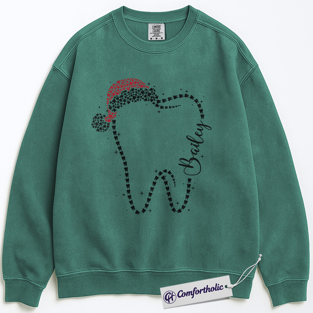 Custom Dental Christmas Sweatshirt, Personalized Tooth Pullover, Cute Dentist Holiday Graphic Crewneck, Gift for Dental Hygienist or Assistant, Christmas Comfort Colors Sweatshirt - Image 5