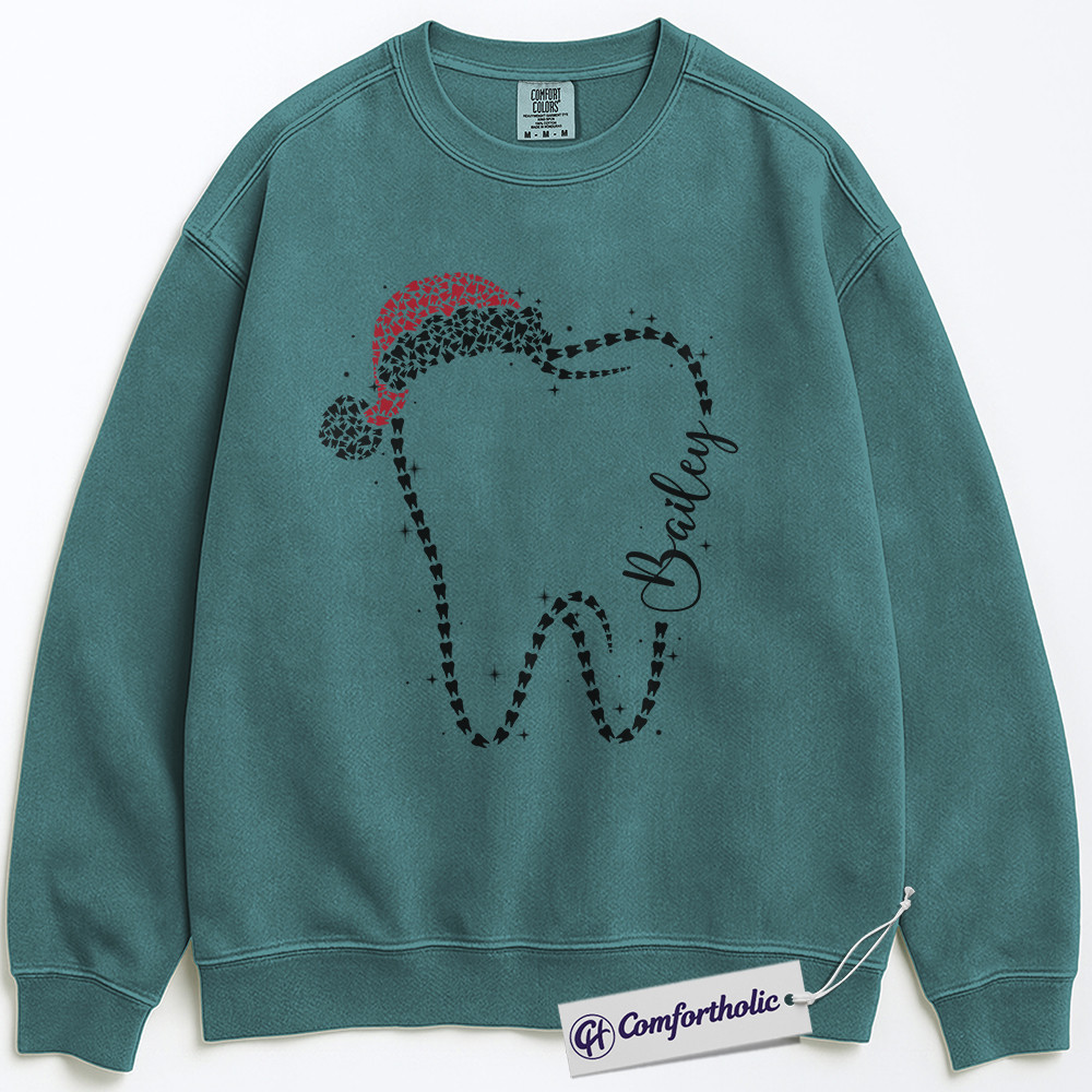 Custom Dental Christmas Sweatshirt, Personalized Tooth Pullover, Cute Dentist Holiday Graphic Crewneck, Gift for Dental Hygienist or Assistant, Christmas Comfort Colors Sweatshirt - Image 6