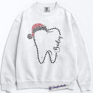 Custom Dental Christmas Sweatshirt, Personalized Tooth Pullover, Cute Dentist Holiday Graphic Crewneck, Gift for Dental Hygienist or Assistant, Christmas Comfort Colors Sweatshirt