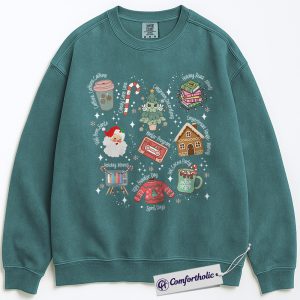 Teacher Christmas Checklist Sweatshirt, Cozy Holiday Coffee Lover Pullover, Cute Winter Graphic Crewneck, Gingerbread & Santa Aesthetic Gift Idea, Comfort Colors Sweatshirt