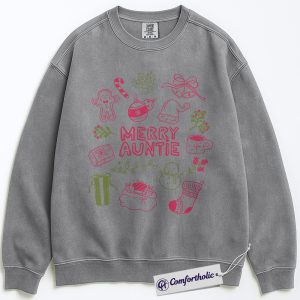 Alternative view of Merry Auntie Sweatshirt, Cute Christmas Aunt Pullover, Family Matching Christmas Graphic Sweatshirt for Women, Festive Holiday Gift for Aunts, Christmas Comfort Colors Sweatshirt