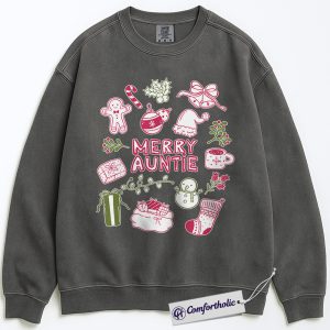 Merry Auntie Sweatshirt, Cute Christmas Aunt Crewneck, Family Matching Holiday Graphic Sweatshirt for Women, Festive Gift for Aunts, Christmas Comfort Colors Sweatshirt