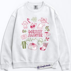 Alternative view of Merry Auntie Sweatshirt, Cute Christmas Aunt Crewneck, Family Matching Holiday Graphic Sweatshirt for Women, Festive Gift for Aunts, Christmas Comfort Colors Sweatshirt