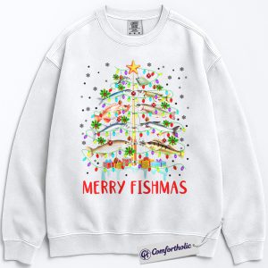 Alternative view of Merry Fishmas Sweatshirt, Funny Fishing Christmas Crewneck, Outdoor Angler Humor Graphic Sweatshirt, Festive Holiday Gift for Fishermen, Christmas Comfort Colors Sweatshirt