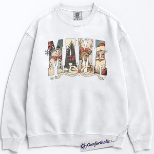 Christmas Mama Sweatshirt, Vintage Holiday Pullover for Moms, Retro Santa & Reindeer Graphic Sweatshirt, Festive Family Matching Outfit Gift, Family Comfort Colors Sweatshirt