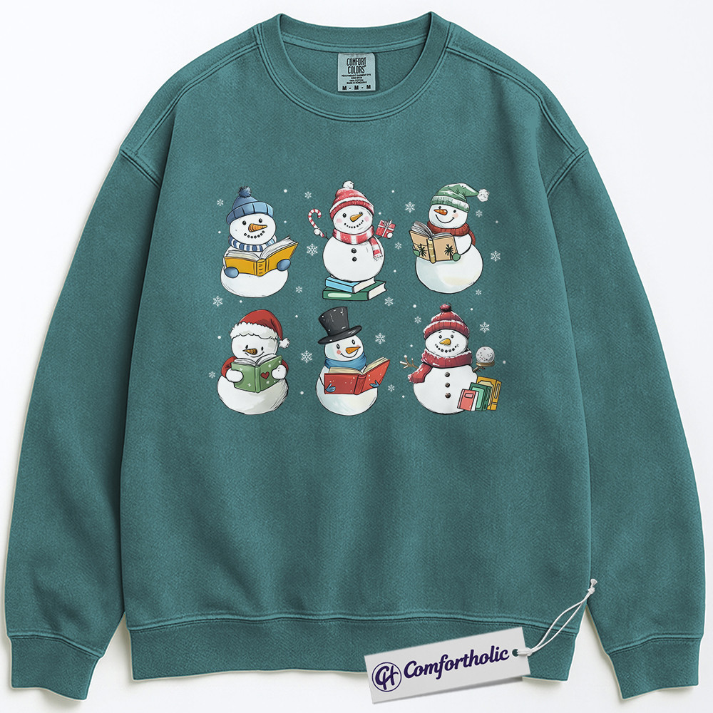 Christmas Bookworm Sweatshirt, Cute Snowman Reading Pullover, Winter Literary Graphic Sweatshirt, Holiday Gift for Teachers and Readers, Christmas Comfort Colors Sweatshirt - Image 6